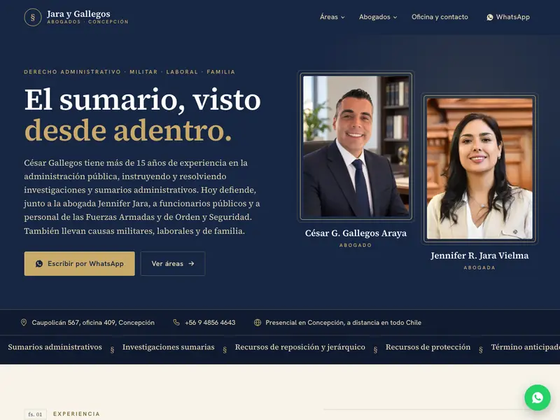 Sitio web de Jara y Gallegos Abogados, Concepción